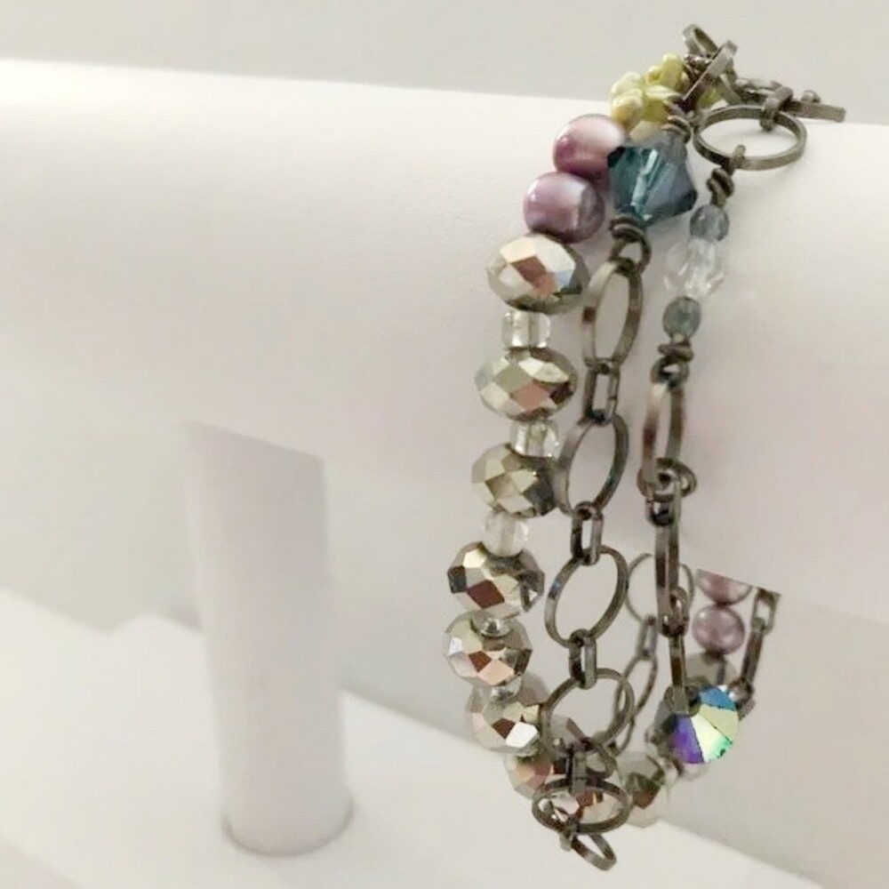 Layered Chain Link Beaded Bracelet 3 Strand